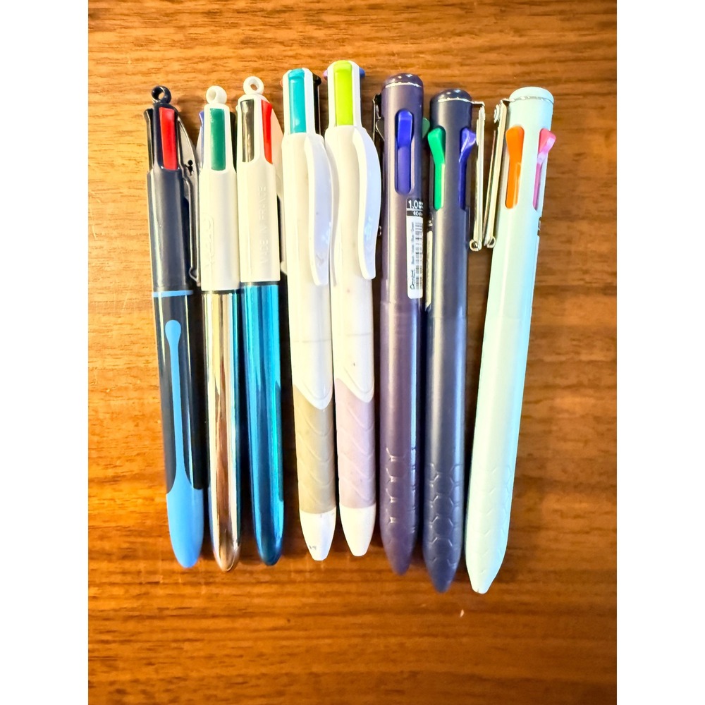 Lot of 8 Multi-Color Ballpoint Pens BIC Pentel iZee Paper Mate InkJoy Quatro